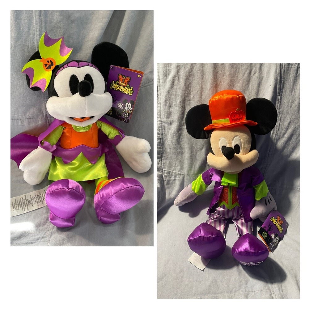 NEW Set of 2024 Walt Disney Halloween Mickey & Minnie Mouse 15" Plushes